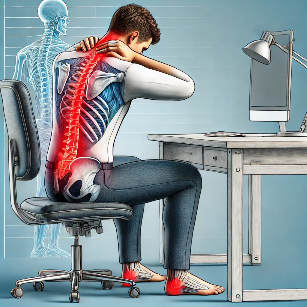 pain in the upper back and cervical region due to poor posture.